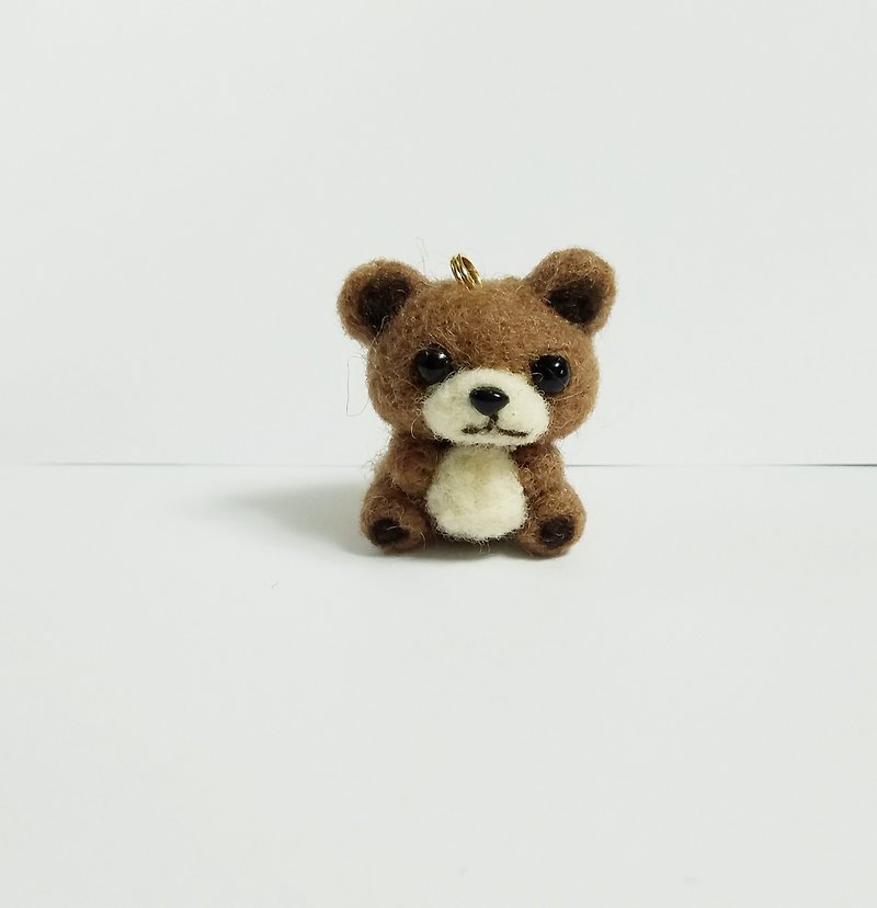 Wool felt mofumofu bear strap handmade with name - Charms - Wool Brown