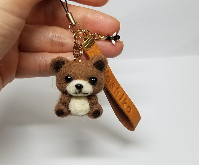 羊毛フェルトもふもふクマストラップ ハンドメイド 名前入り