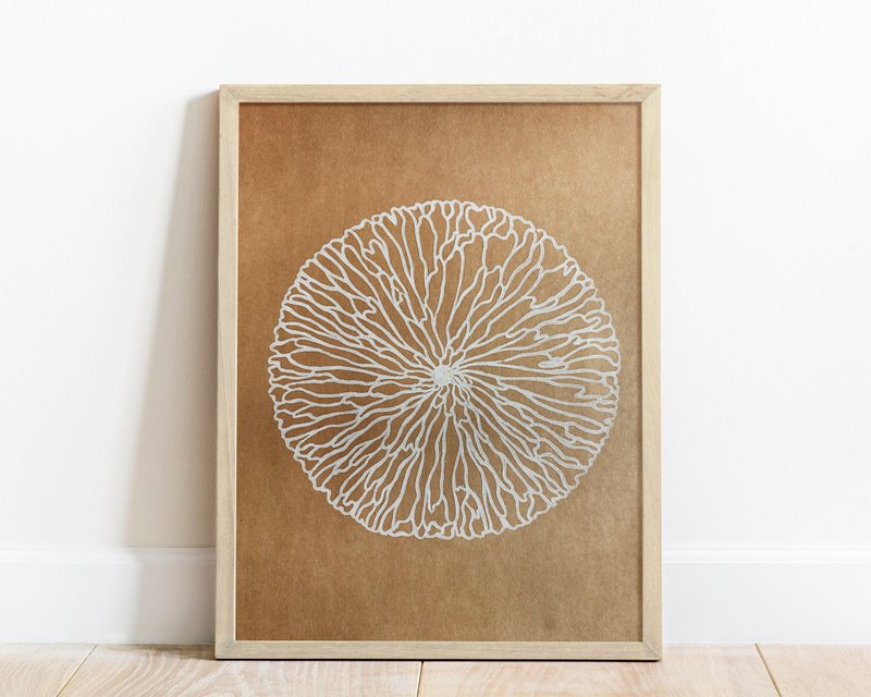 White abstract flower Linocut print Original artwork Living room wall art Nature - 海報/掛畫/掛布 - 紙 咖啡色