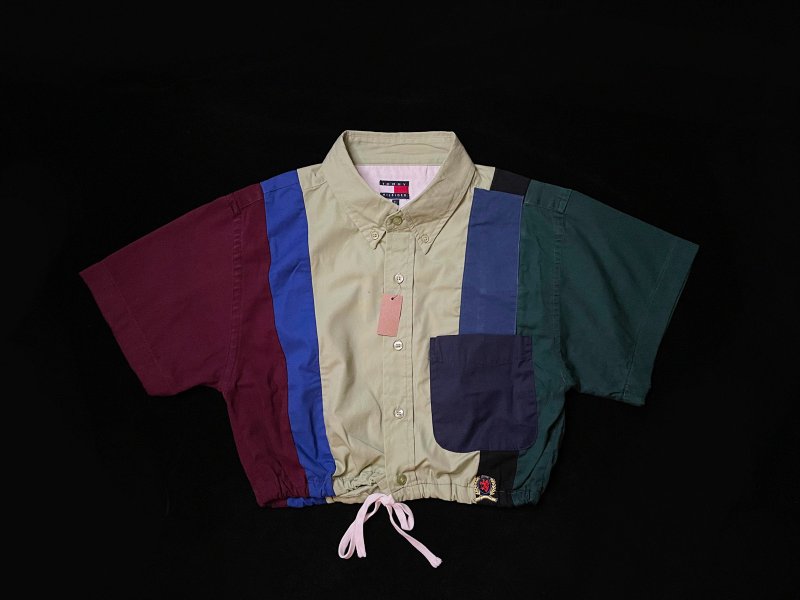 REGETHER 古著改製TOMMY HILFIGER 拼接縮腰襯衫-02 - 女襯衫 - 棉．麻 多色