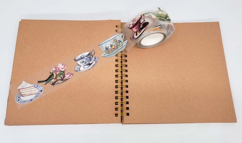 Tea party PET tape for scrapbooks, journals, crafts - 紙膠帶/和紙/PET - 紙 藍色