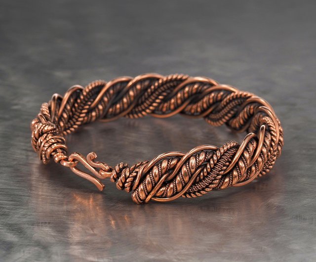 Wire wrapped pure copper bracelet / Unique stranded wire jewelry