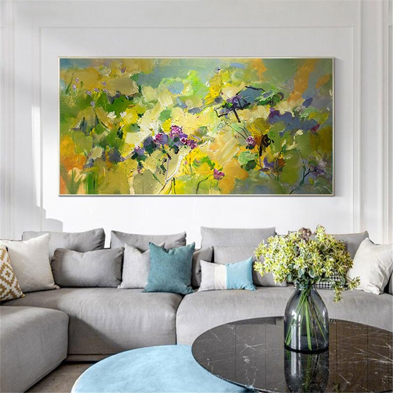 花海 油畫/抽象/原創商品/裝飾畫/掛畫/客廳餐廳手繪肌理畫 - 海報/掛畫/掛布 - 亞麻 