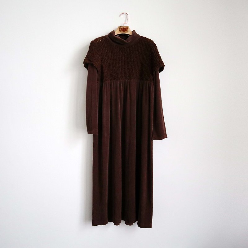 Pumpkin Vintage. Ancient brown high-neck suede dress - One Piece Dresses - Other Materials Brown