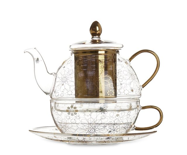 Bee Motif Glass Tea Infuser Mug