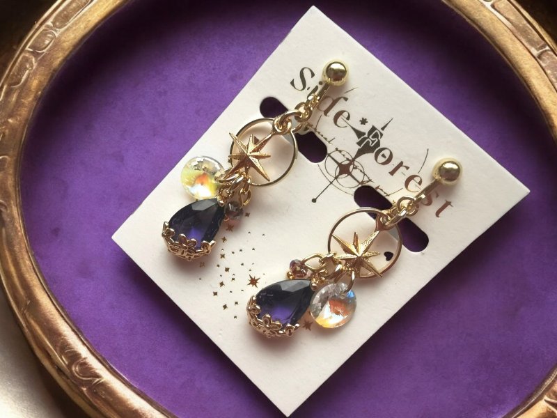 花咲く丘に星の祝福をPU - 耳環/耳夾/耳骨夾 - 玻璃 紫色