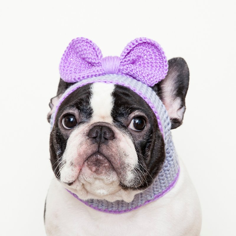 可人兒大蝴蝶結造型頭套-粉紫 - 寵物衣服 - 聚酯纖維 紫色