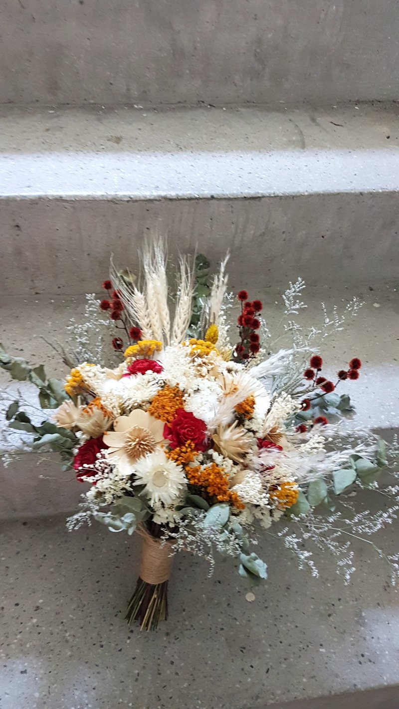 海藏設計| 橙光紅玫。耀眼紅乾燥花大捧花 - 乾燥花/永生花 - 植物．花 橘色