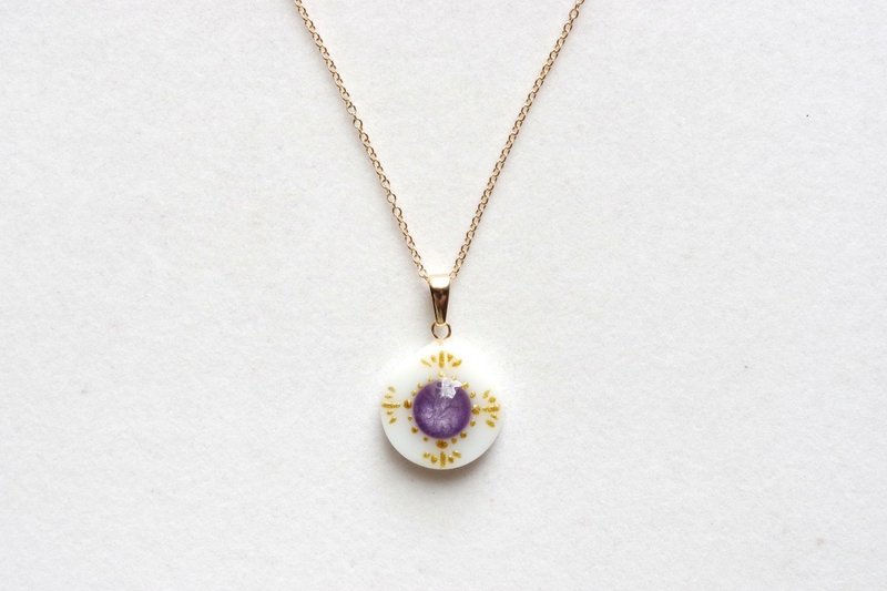 Resin Art Round Pendant Purple Gemstone Gold - สร้อยคอ - เรซิน สีม่วง