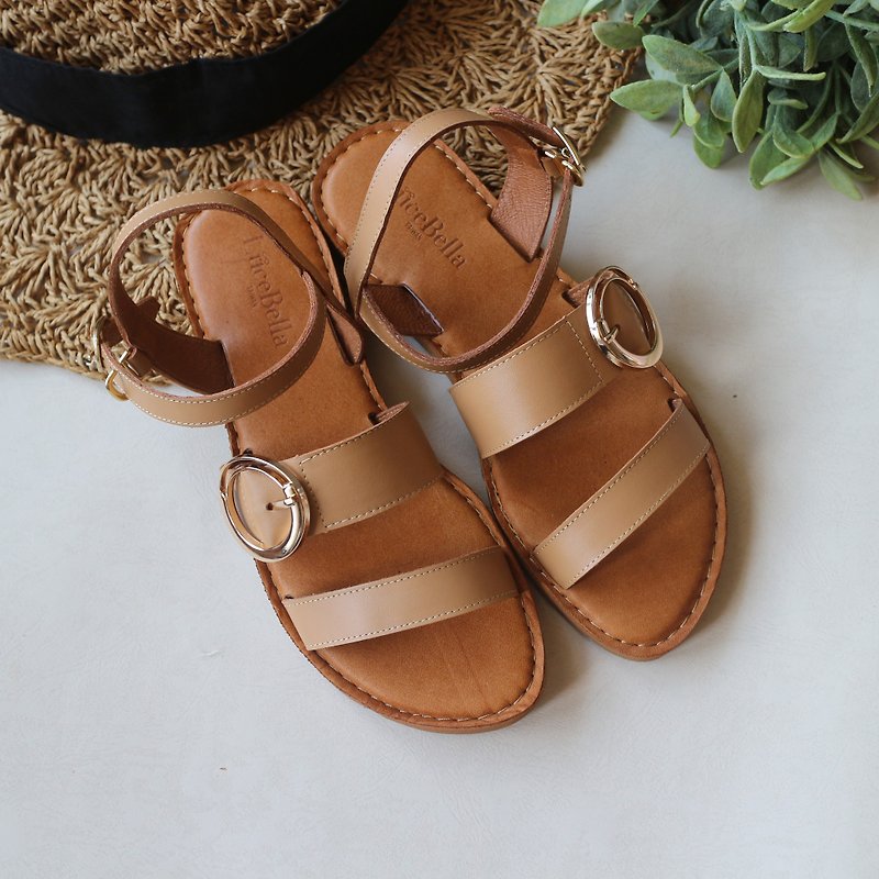 【Bourbon】Leather Sandals - Brown - รองเท้ารัดส้น - หนังแท้ สีนำ้ตาล