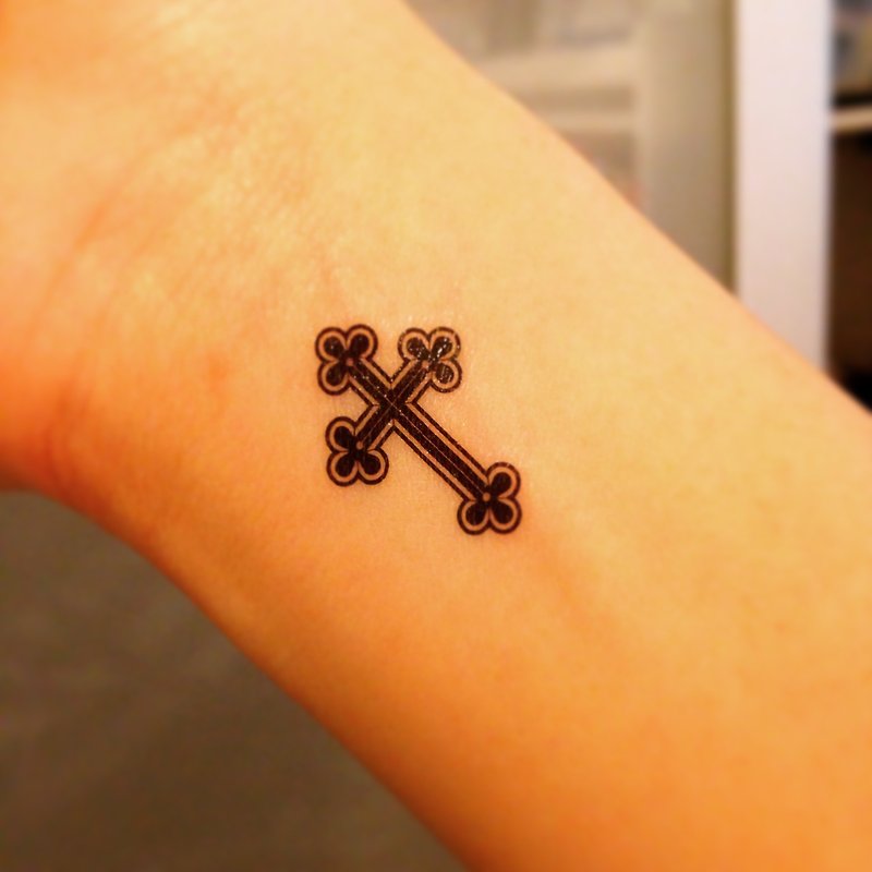 TOOD Tattoo Sticker | Arm Position Plum Blossom Cross Tattoo Pattern Tattoo Sticker (4 pieces) - สติ๊กเกอร์แทททู - กระดาษ สีดำ