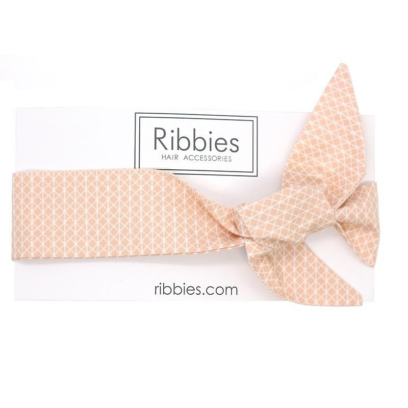 British Ribbies Adult Bow Headband - Sweet Peach Geometric - เครื่องประดับผม - ผ้าฝ้าย/ผ้าลินิน 