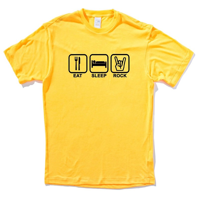 Eat Sleep Rock yellow t shirt - เสื้อยืดผู้ชาย - ผ้าฝ้าย/ผ้าลินิน สีเหลือง