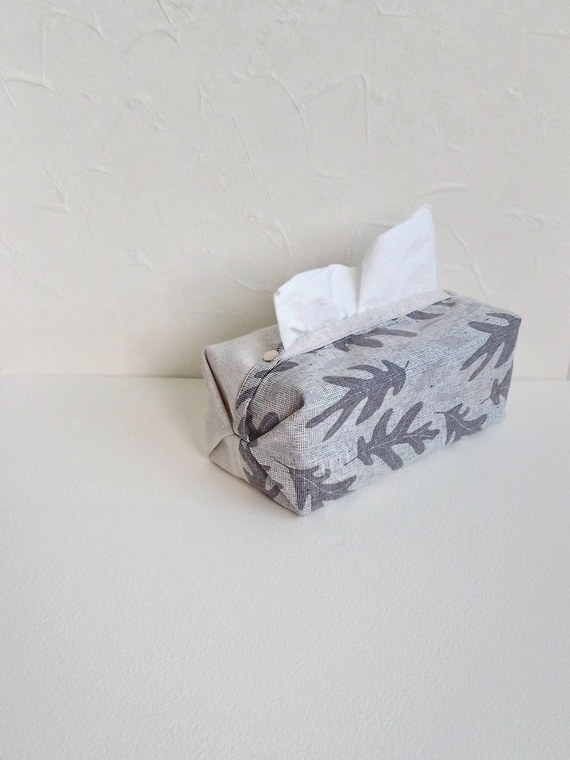 [ITS/Double Tissue Tissue Cover] Gray winter leaves, American Linen print, French Silver onions, lanyard available for purchase! - Tissue Boxes - Cotton & Hemp Silver