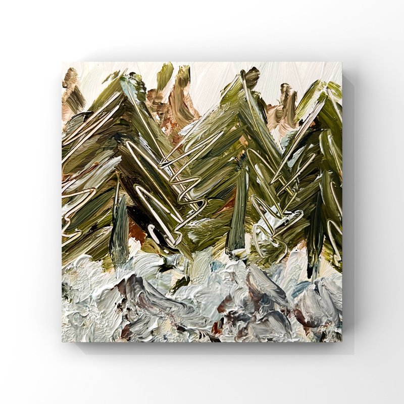 Pine Trees Oil Painting Christmas Tree Art Winter Landscape Abstract Painting - 海報/掛畫/掛布 - 其他材質 多色