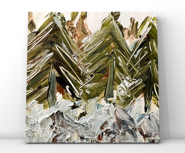 松の木の油絵 クリスマスツリーアート 冬の風景 抽象画 - ショップ