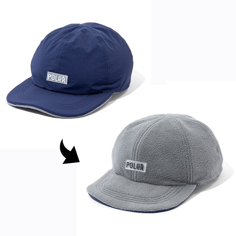 Japan limited POLER REVERSIBLE FLEECE CAP six-piece cap double-sided cap blue. gray - Hats & Caps - Other Materials Blue
