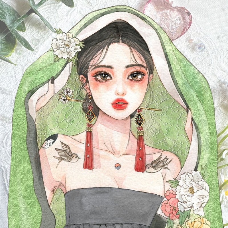 peony lady sticker - 貼紙 - 紙 多色