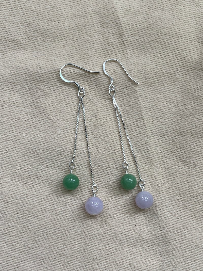 Clear//Natural Jade A Grade Green Violet 925 Tremella Hook - Earrings & Clip-ons - Jade 