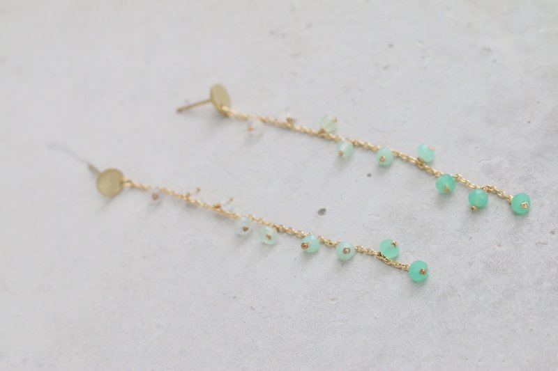 Green chalcedony natural stone brass earrings (1052 clean) - Earrings & Clip-ons - Gemstone Green