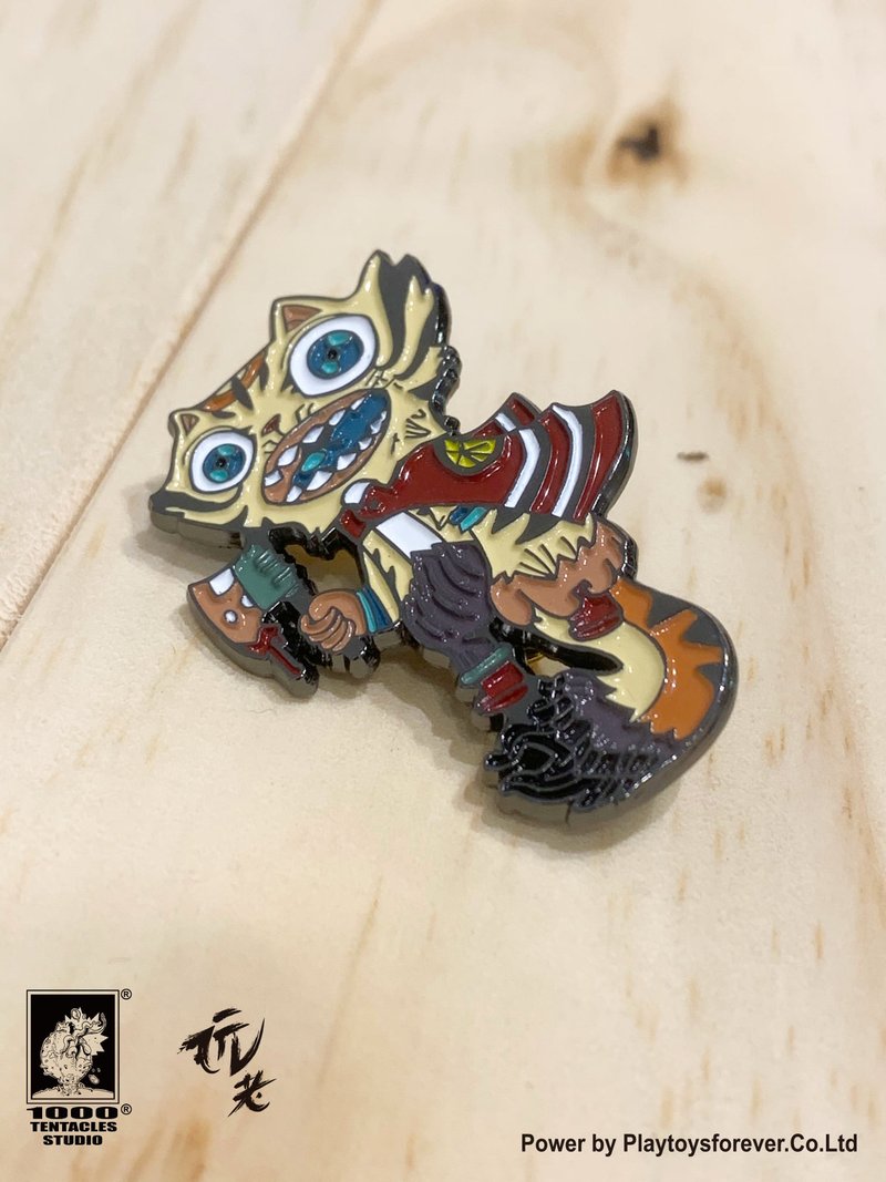 Playtoysforever x 1000tentacles-Tiger head logo metal badge enamel pin - เข็มกลัด - วัตถุเคลือบ สีส้ม