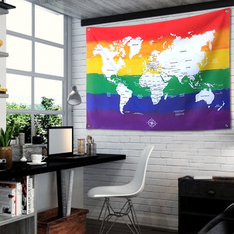 Customized rainbow world map hanging cloth - โปสเตอร์ - วัสดุอื่นๆ หลากหลายสี