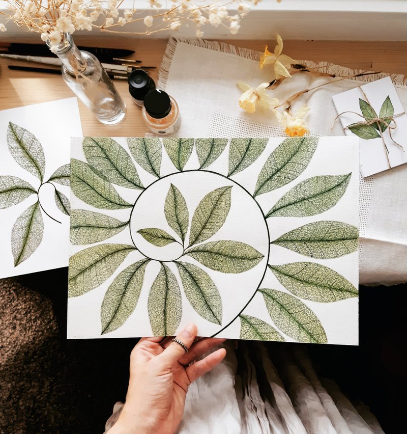 Watercolor print TWISTED TWIG - 壁貼/牆壁裝飾 - 紙 綠色