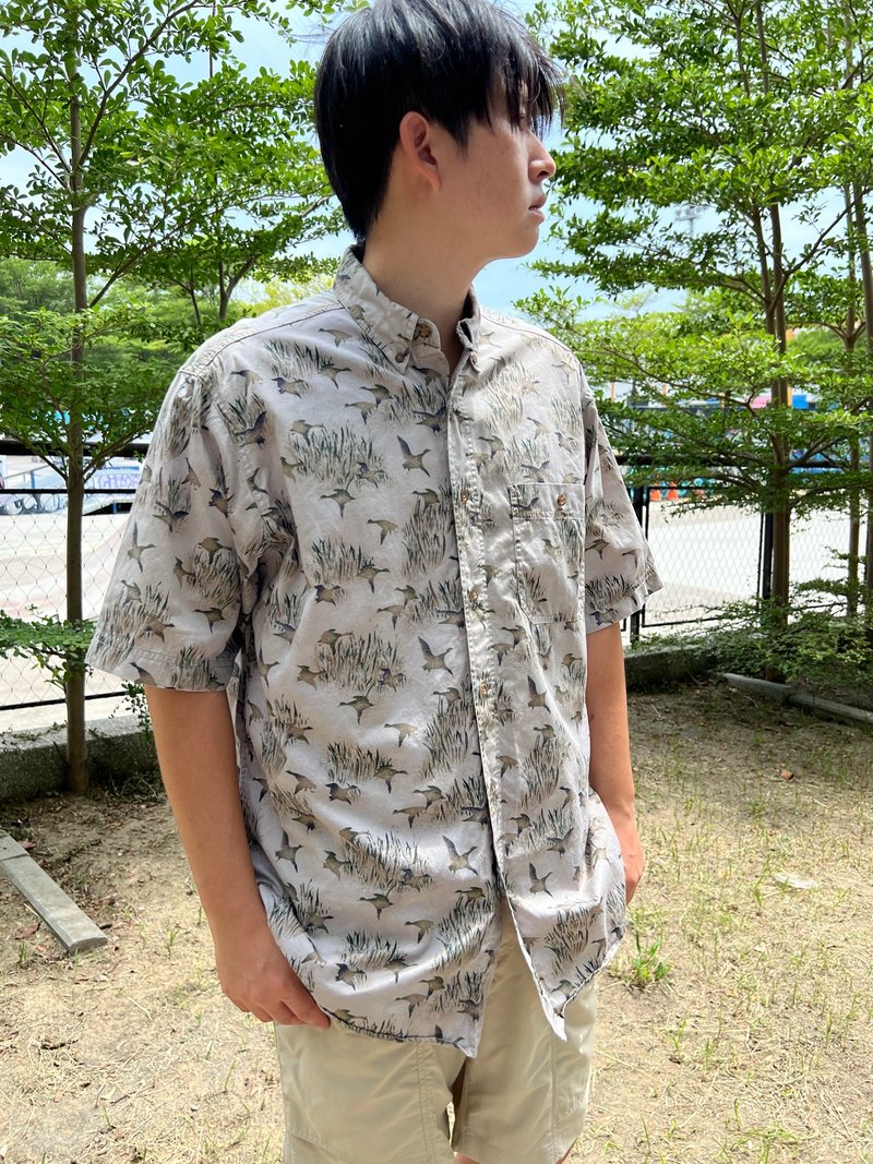 Vintage men's animal shirt gray bird_Woolrich - เสื้อเชิ้ตผู้ชาย - ผ้าฝ้าย/ผ้าลินิน 