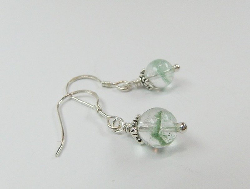 Lvyuan-Jade Ghost Sterling Silver Earrings Hong Kong Original Design - Earrings & Clip-ons - Gemstone Green
