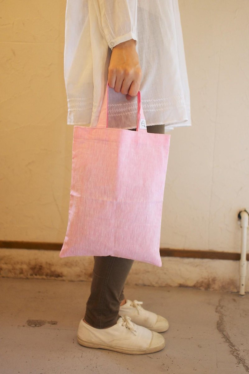 [Stock Last one point SALE] linen tote bag pink 50% OFF (1 size) - กระเป๋าถือ - ผ้าฝ้าย/ผ้าลินิน สึชมพู