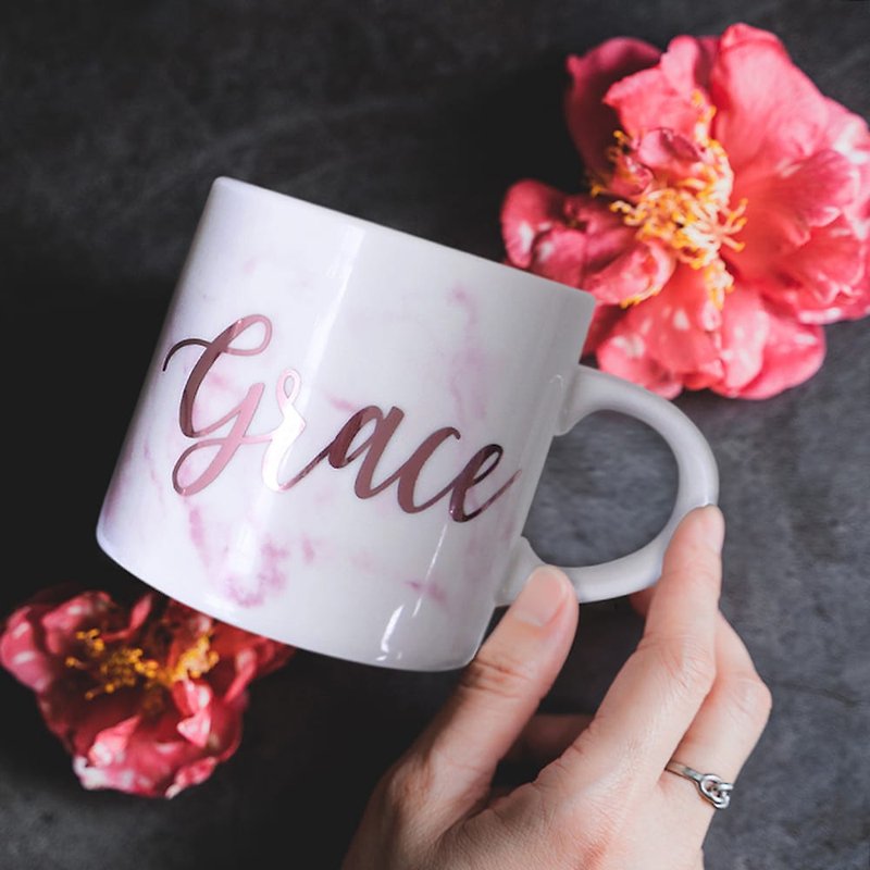 [Customized] 1 cup-pink marbled rose gold mug | wedding gift, birthday gift - แก้ว - เครื่องลายคราม สึชมพู