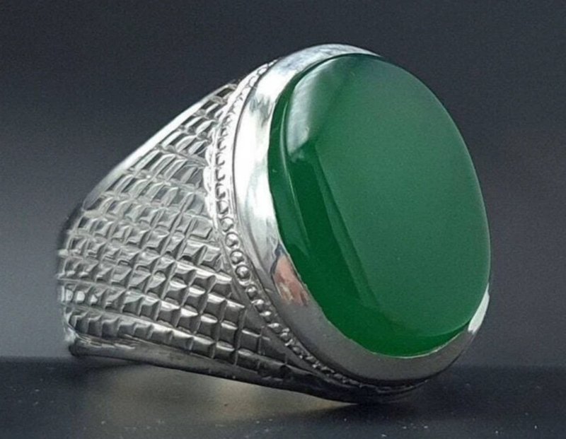 Rare Unheated Green Yemeni aqeeq ring for men Natural Yamani hakik rings Real - 戒指 - 寶石 綠色