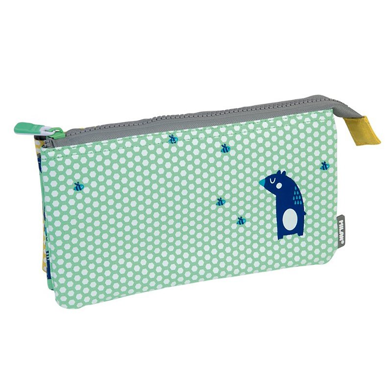 MILAN Universal Bag_Bee and Bear (5 layers) - กล่องดินสอ/ถุงดินสอ - ผ้าฝ้าย/ผ้าลินิน สีเขียว