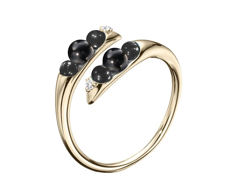 Black Tourmaline Ring with Diamond, Jet Black Engagement Ring, 14k Gold Ring - General Rings - Precious Metals Black