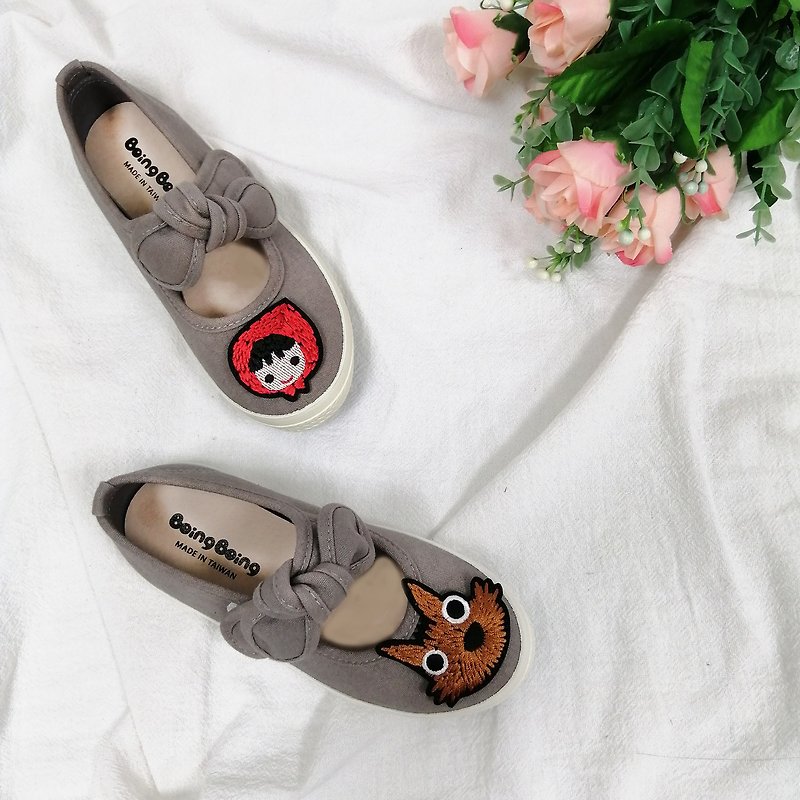 Bowknot Washed Canvas Doll Shoes - Gray Little Red Riding Hood Big Bad Wolf - Kids' Shoes - Cotton & Hemp Gray