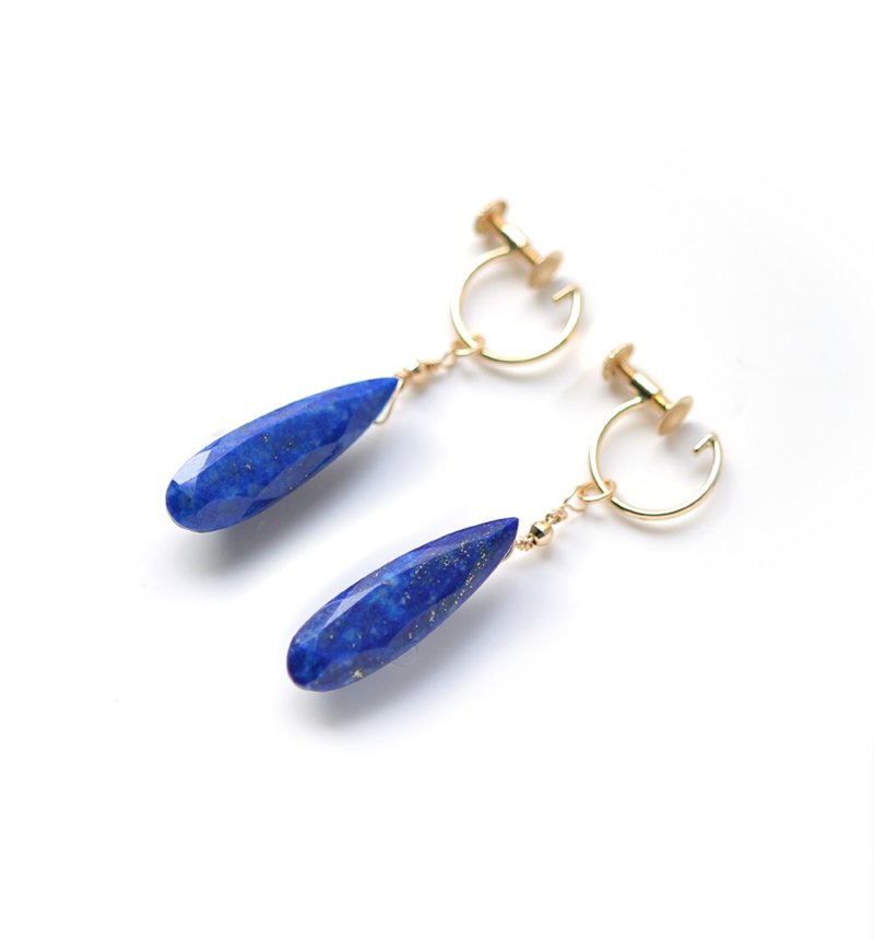 December birthstone Lapis lazuli (long pair shape) K18 Clip-On ~RADIANT MOMENTS~ - Earrings & Clip-ons - Gemstone Blue