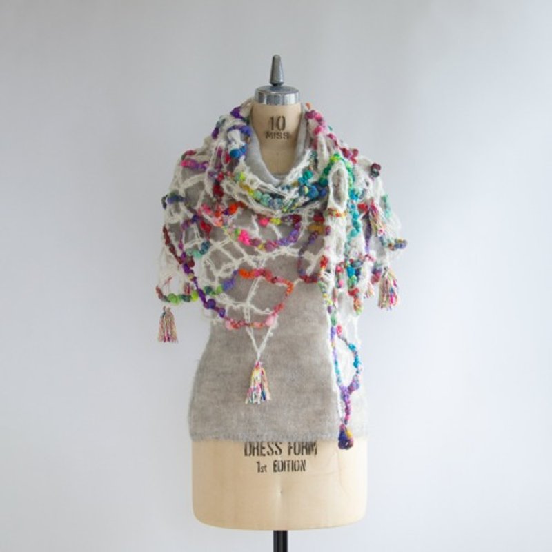 Colorful fringe triangular stole - Scarves - Wool Multicolor