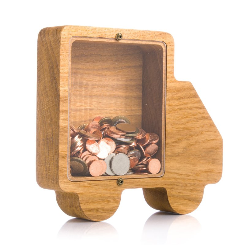 Wood piggy bank TRUCK Personalized coin bank for boys girls adult Tip jar car - 存錢筒 - 木頭 