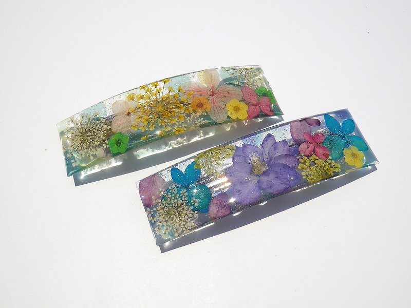 Resin hair clip, Hair pin with real flowers, Flower hair accessory, Spring color ( 5 ) - Hair Accessories - Other Materials 