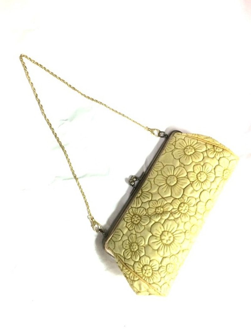 177YE 花 肩袋 防水袋 手袋 Flower Shoulder Bag  Pochette Handbag - 側背包/斜背包 - 真皮 黃色