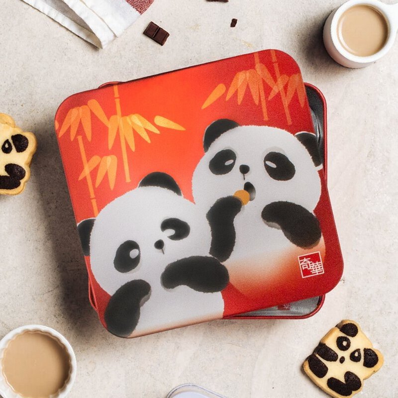 Kee Wah Bakery-Panda Cookie Gift Box - Handmade Cookies - Other Materials Red