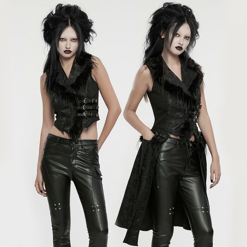 Gothic Land of the Dead Pirate Raw Edge Vest/Two-Wear - Women's Casual & Functional Jackets - Other Materials Black