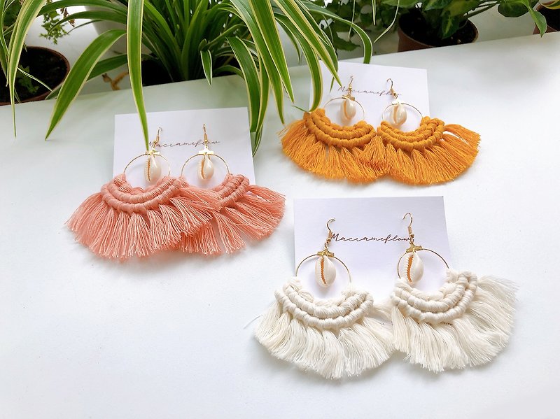 Big tassel shell earrings material package_including video teaching - Knitting, Embroidery, Felted Wool & Sewing - Cotton & Hemp Multicolor