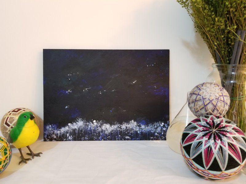 畫品 手繪 壓克力彩 木板畫 Acrylic Paint 夜間限定花火 - 海報/掛畫 - 顏料 黑色