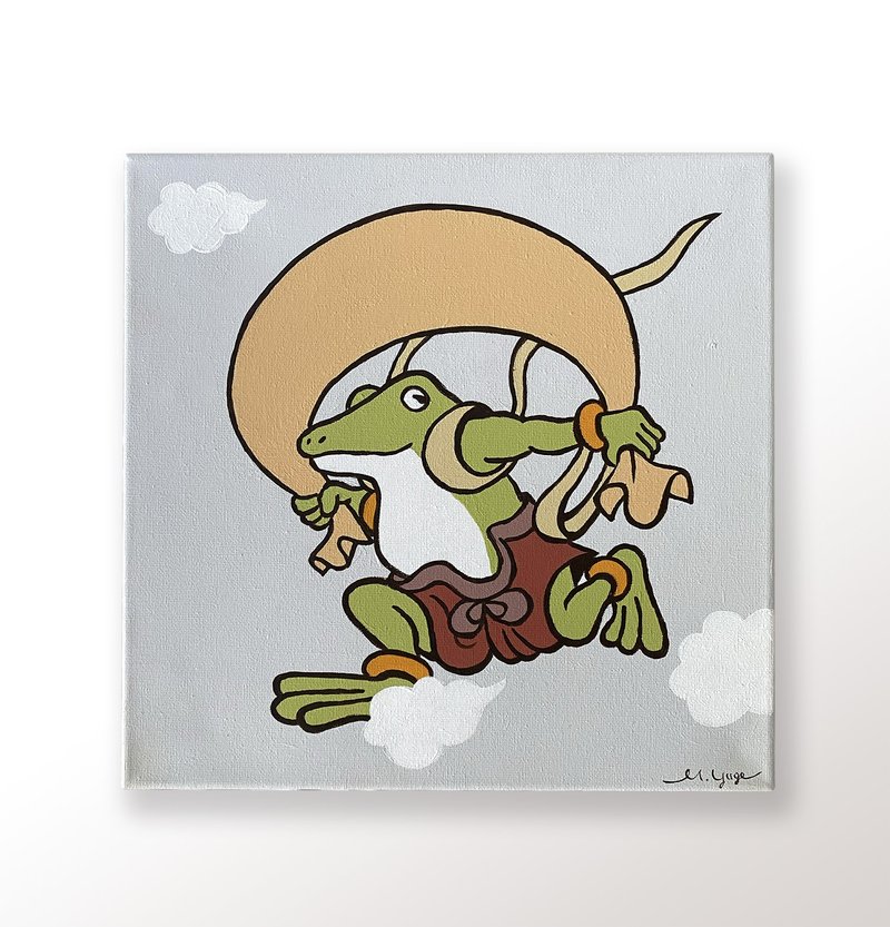 キャンバスアート　青蛙の風神　acrylic on canvas - 海報/掛畫/掛布 - 塑膠 灰色