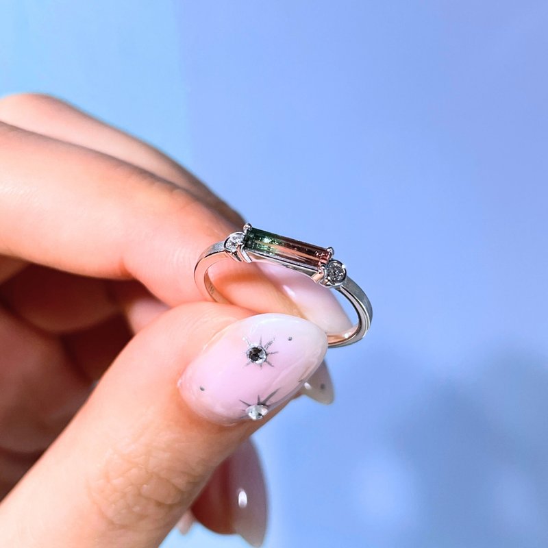 The Classic  -  天然西瓜雙色碧璽(0.31ct) 18k白金鑽戒 - 戒指 - 貴金屬 