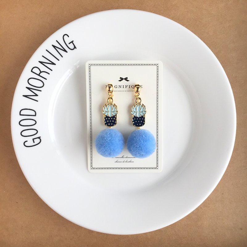 blue cactus cute fur ball earrings birthday gift Valentine's Day Christmas - Earrings & Clip-ons - Wool Blue