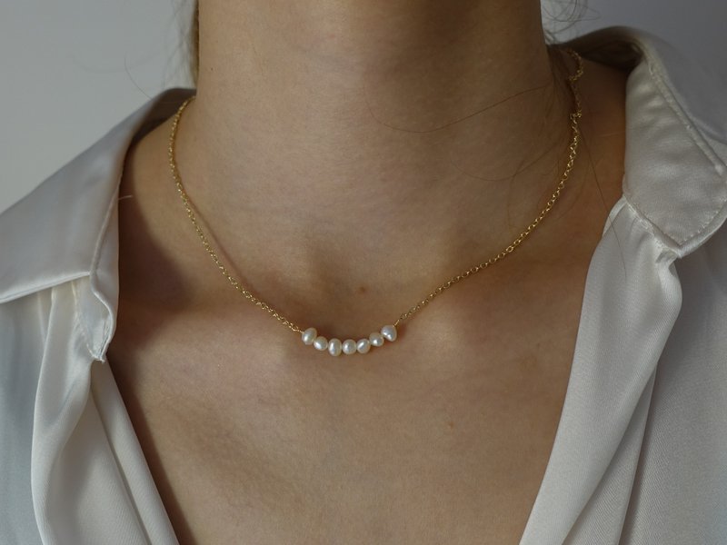 Gabrielle Pearl Necklace Pearl Clavicle Chain 14K Gold-filled 925 Sterling Silver Work/Daily - สร้อยคอ - ไข่มุก สีทอง