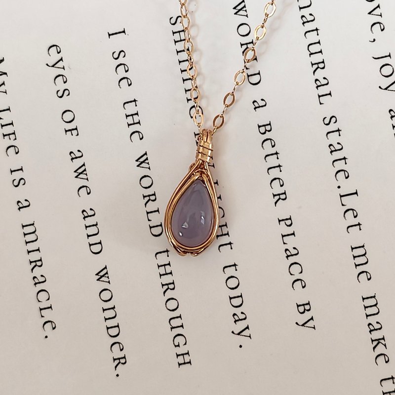 水滴藍玉髓吊墜 天然巴西玉髓項鏈 14KGF天然石藍玉髓項鍊 - 項鍊 - 半寶石 