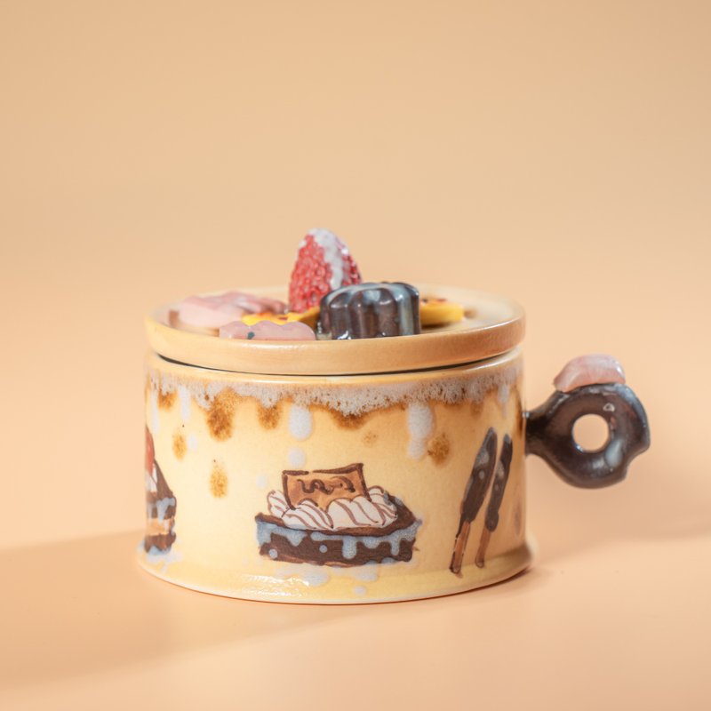 Chocolate Cake Mug Handmade Dessert Mug Handpainted Strawberry Mug BohoHomeDecor - Mugs - Pottery Gold